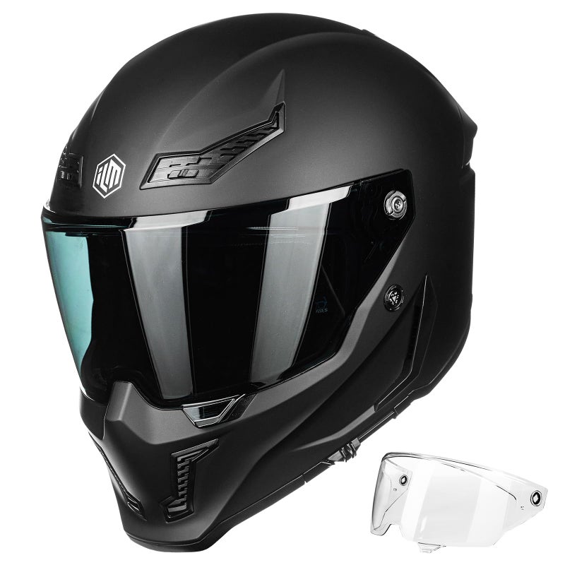 ILM Motorcycle Helmets for Adult Men Women Full Face DOT ECE Powersports Dual Visor Street Racing Helmet with Pinlock Cascos para Motos Model MF509 Matte Black S