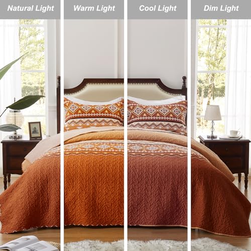 LEAONME 2 Pieces Twin Size Quilt Set Burnt Orange Rust Bohemian Bedspread Coverlet Lightweight Microfiber Bedding Set 68x86 Inch Bed Cover for All Seasons (1 Quilt, 1 Pillow Sham) - Image 2
