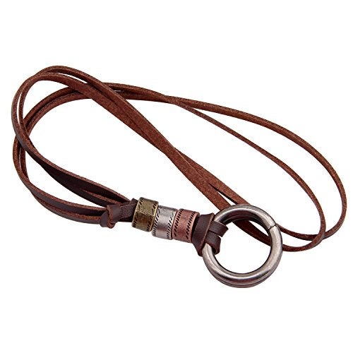 BNQL Eyeglass Holder Necklace O Ring Adjustable Leather Strap Necklace (A) - Image 1