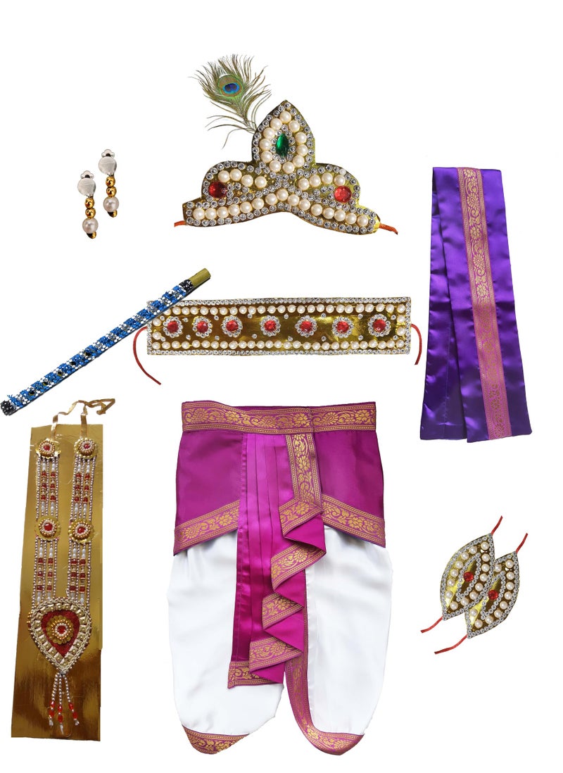 Pakhi Feather Little Krishna Classical Theme Set - Pearl White And Magenta - Image 1