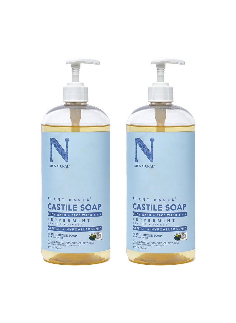 Dr. Natural - Dr Natural Castile Liquid Soap  MultiUse Body Wash Shampoo and Face Wash  Hydrating Body Soap for Skin Hair Pets and Home  Peppermint  2 pc - Image 1