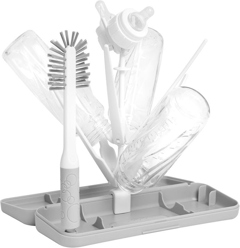 ubbi On-The-Go Drying Rack and Brush Set, Includes Travel Case and Bottle Brush for Compact Storage, Holds Up to 8 Bottles, Baby Travel Accessories, Gray - Image 1
