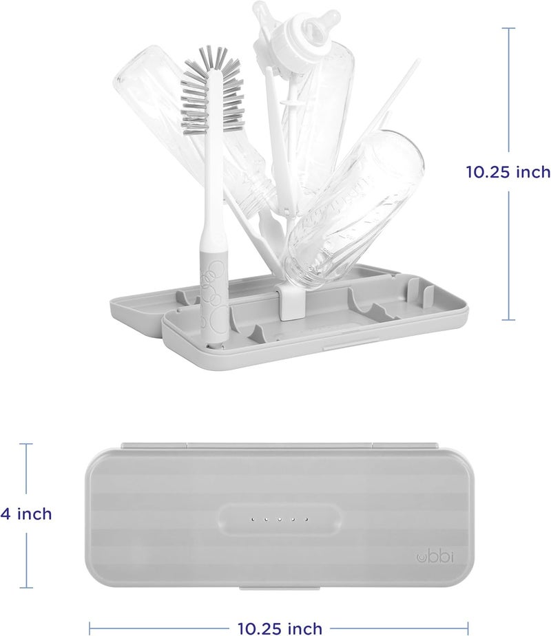 ubbi On-The-Go Drying Rack and Brush Set, Includes Travel Case and Bottle Brush for Compact Storage, Holds Up to 8 Bottles, Baby Travel Accessories, Gray - Image 2