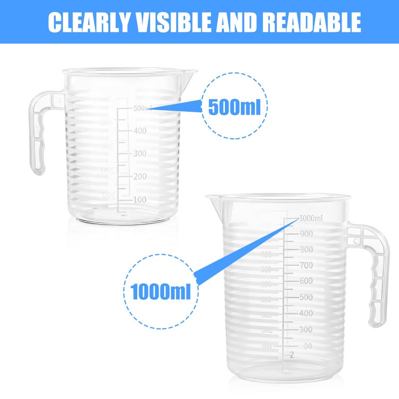 AskBed 2 Pack Measuring Cup Set, Includes 500Ml and 1000Ml Plastic Liquid Measuring Cups- Baking, Cooking, Mixing & Measuring Cups, Microwave and Dishwasher Safe Essential Kitchen Tools - Image 2