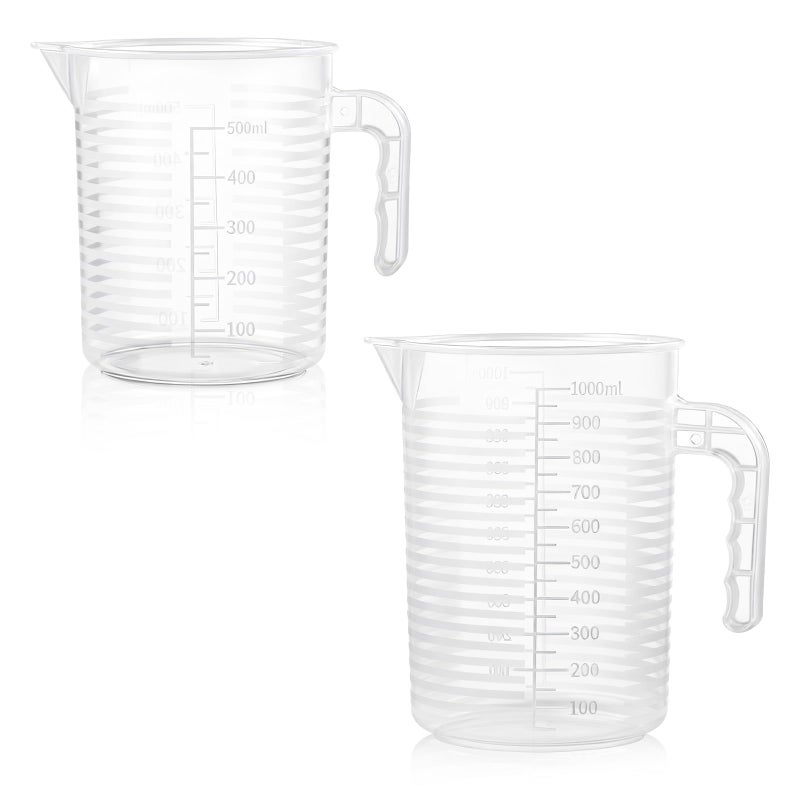 AskBed 2 Pack Measuring Cup Set, Includes 500Ml and 1000Ml Plastic Liquid Measuring Cups- Baking, Cooking, Mixing & Measuring Cups, Microwave and Dishwasher Safe Essential Kitchen Tools - Image 1