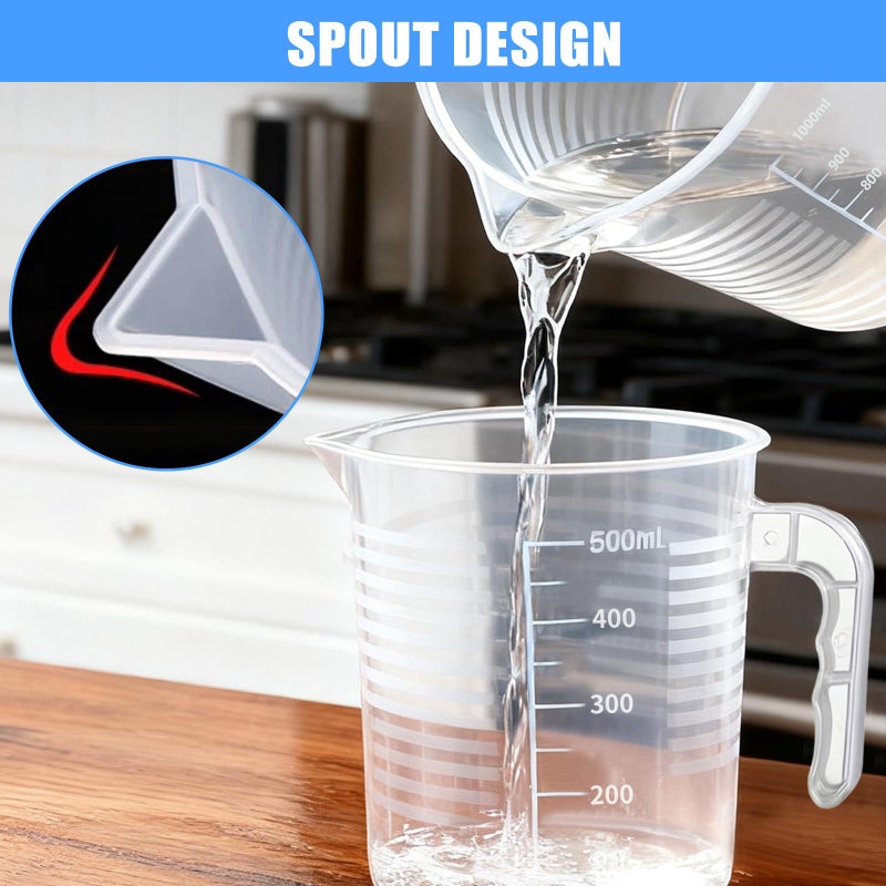 AskBed 2 Pack Measuring Cup Set, Includes 500Ml and 1000Ml Plastic Liquid Measuring Cups- Baking, Cooking, Mixing & Measuring Cups, Microwave and Dishwasher Safe Essential Kitchen Tools - Image 4