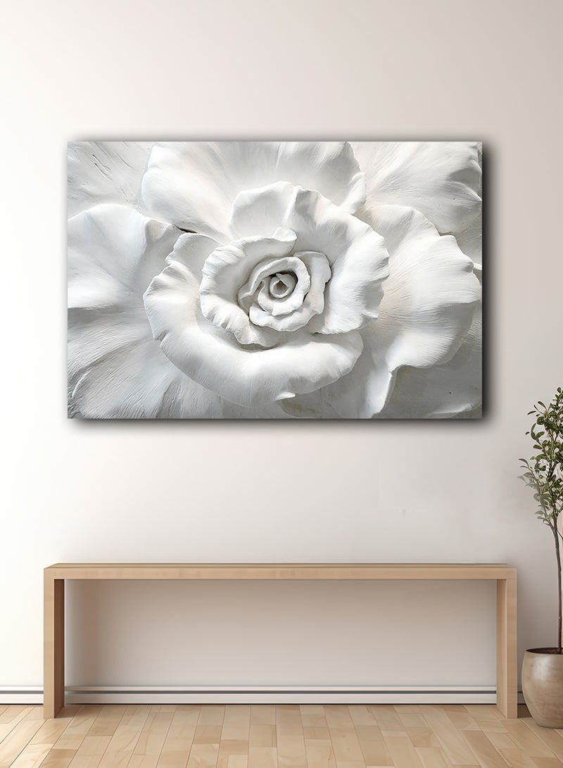 لوحة كانفاس على إطار خشبي بتصميم زهرة بيضاء - Image 1