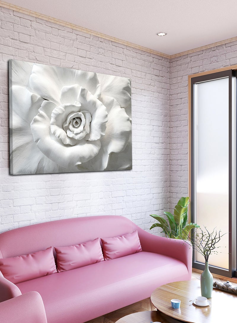 لوحة كانفاس على إطار خشبي بتصميم زهرة بيضاء - Image 2