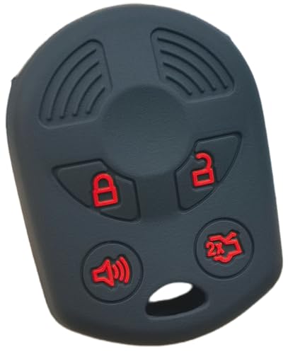 RUNZUIE 4 Buttons Silicone Remote Key Fob Cover for Ford Escape Explorer Mustang Transit Fusion Focus Lincoln Zephyr Mercury Grand Marquis Black with Red - Image 1