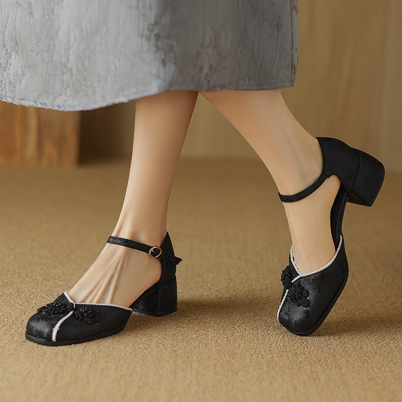 Women'S Shoes With Square Heeled 33-43 Size Size National Style Buckle Women'S Hollow Sandals - Image 2