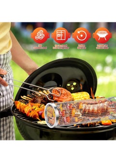 Generic Rolling Grilling Baskets Round Stainless Steel BBQ Grill Mesh Dishwasher Safe Rolling BBQ Cage for Outdoor Grilling Barbecue Net Tube Grate Fish Vegetable Fries Camping Picnic Cookware Barbecue Grill  - Image 5