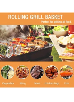 Generic Rolling Grilling Baskets Round Stainless Steel BBQ Grill Mesh Dishwasher Safe Rolling BBQ Cage for Outdoor Grilling Barbecue Net Tube Grate Fish Vegetable Fries Camping Picnic Cookware Barbecue Grill  - Image 2