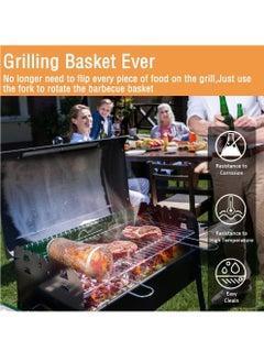 Generic Rolling Grilling Baskets Round Stainless Steel BBQ Grill Mesh Dishwasher Safe Rolling BBQ Cage for Outdoor Grilling Barbecue Net Tube Grate Fish Vegetable Fries Camping Picnic Cookware Barbecue Grill  - Image 3