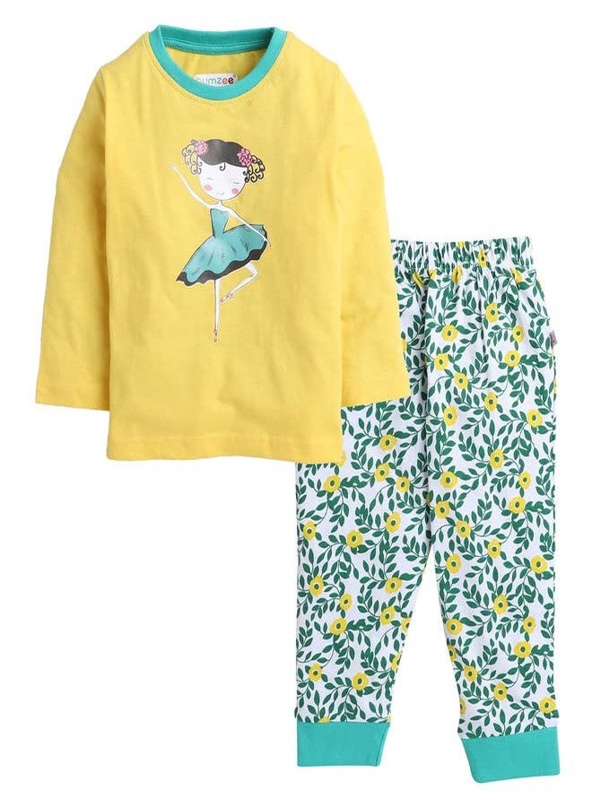 BUMZEE White & Yellow Girls Full Sleeves T-Shirt And Pajama Set Age - 3-6 Months - Image 1