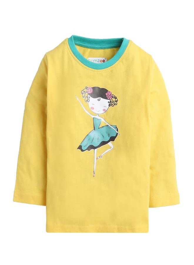 BUMZEE White & Yellow Girls Full Sleeves T-Shirt And Pajama Set Age - 3-6 Months - Image 2