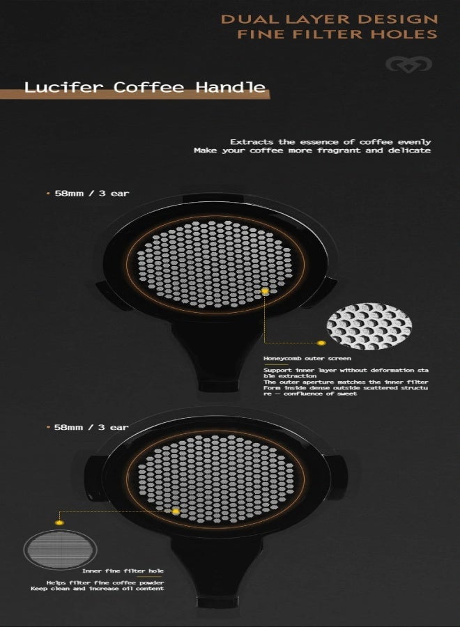 ارواق حامل قهوة إسبريسو بدون قاع من سلسلة لوسيفر، حامل فلتر مع سلة، مناسب لآلات E61/Nuova/Delonghi/Breville - Image 3