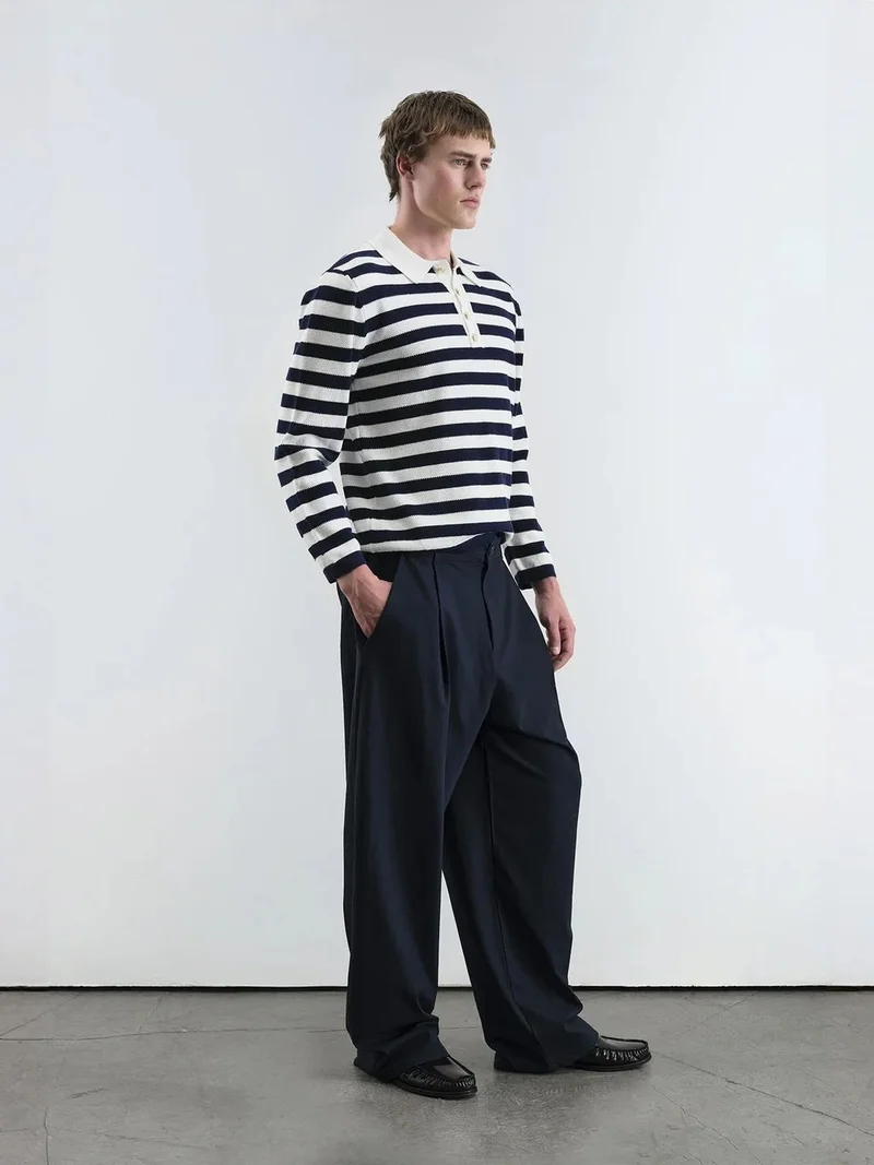 جيستو GIESTO Striped Ribbed Knit Polo Sweater