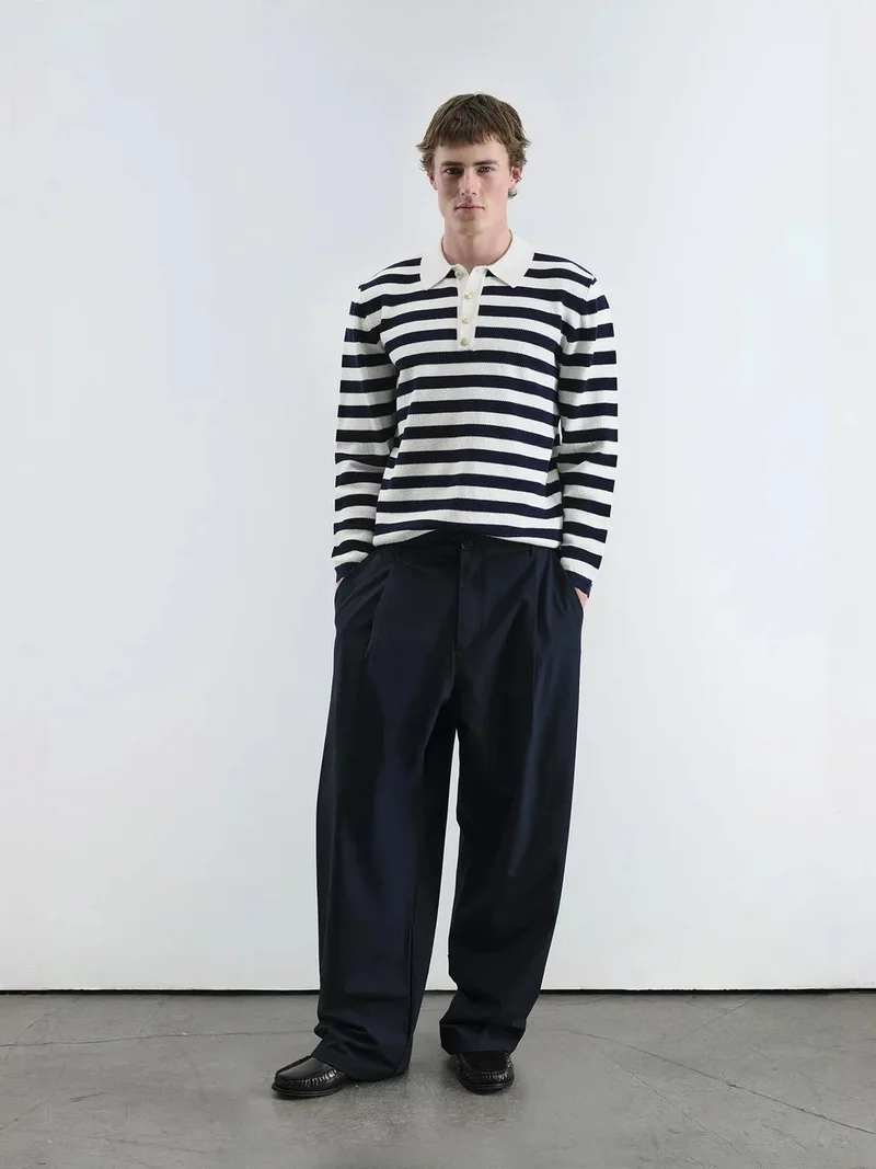 جيستو GIESTO Striped Ribbed Knit Polo Sweater