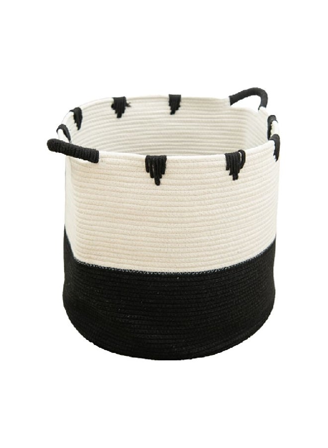 HONEYBEE Round Shaped Open Top Laundry Hamper with Handle White and Black 43 x 38 x 38 cm SB0317A - Image 1