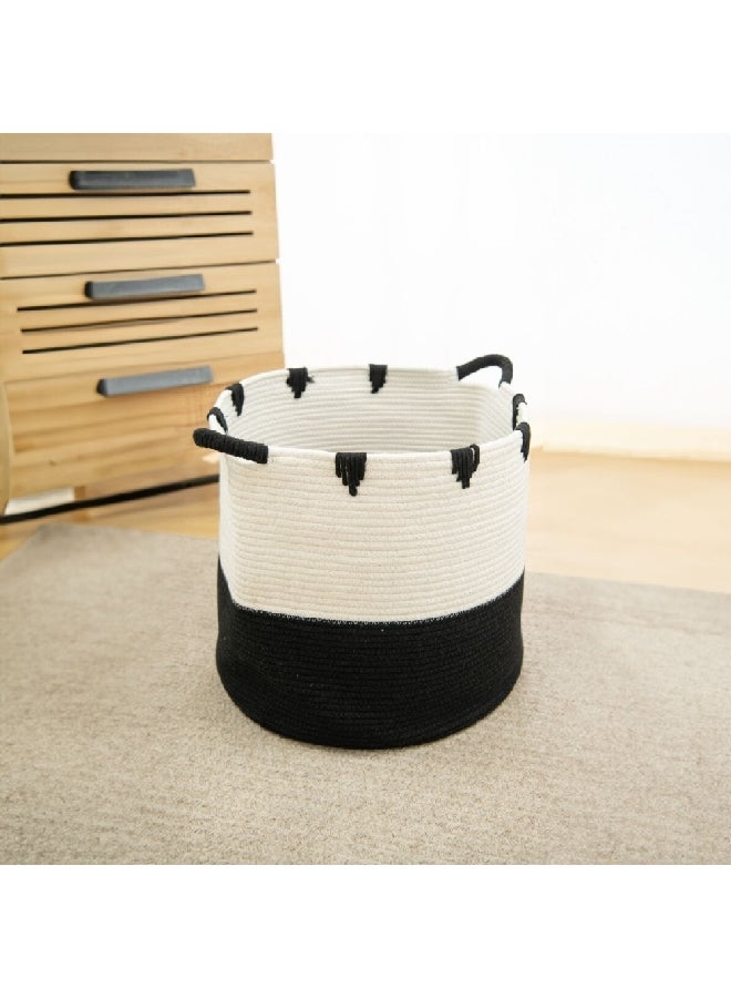 HONEYBEE Round Shaped Open Top Laundry Hamper with Handle White and Black 43 x 38 x 38 cm SB0317A - Image 2