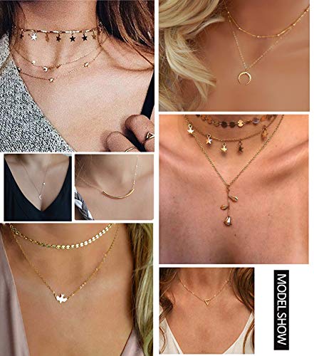 Honsny 20PCS 14K Gold Plated Choker Necklaces for Women, Dainty Gold Diamond Coin Pearl Pendant Simple Chain Necklace Set Cute Gold Layered Necklaces for Women Teen Jewelry Gifts - Image 2