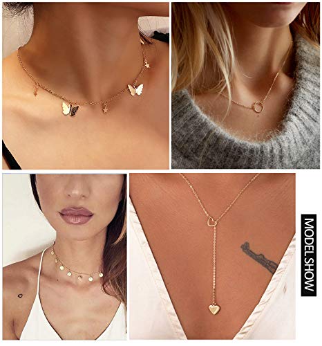 Honsny 20PCS 14K Gold Plated Choker Necklaces for Women, Dainty Gold Diamond Coin Pearl Pendant Simple Chain Necklace Set Cute Gold Layered Necklaces for Women Teen Jewelry Gifts - Image 3