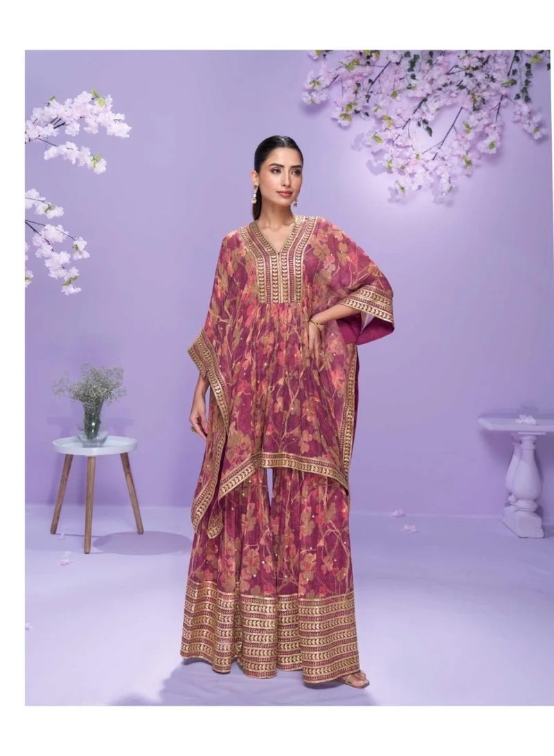 أميا Georgette-Digital-Designer-Kaftan-with-Gharara