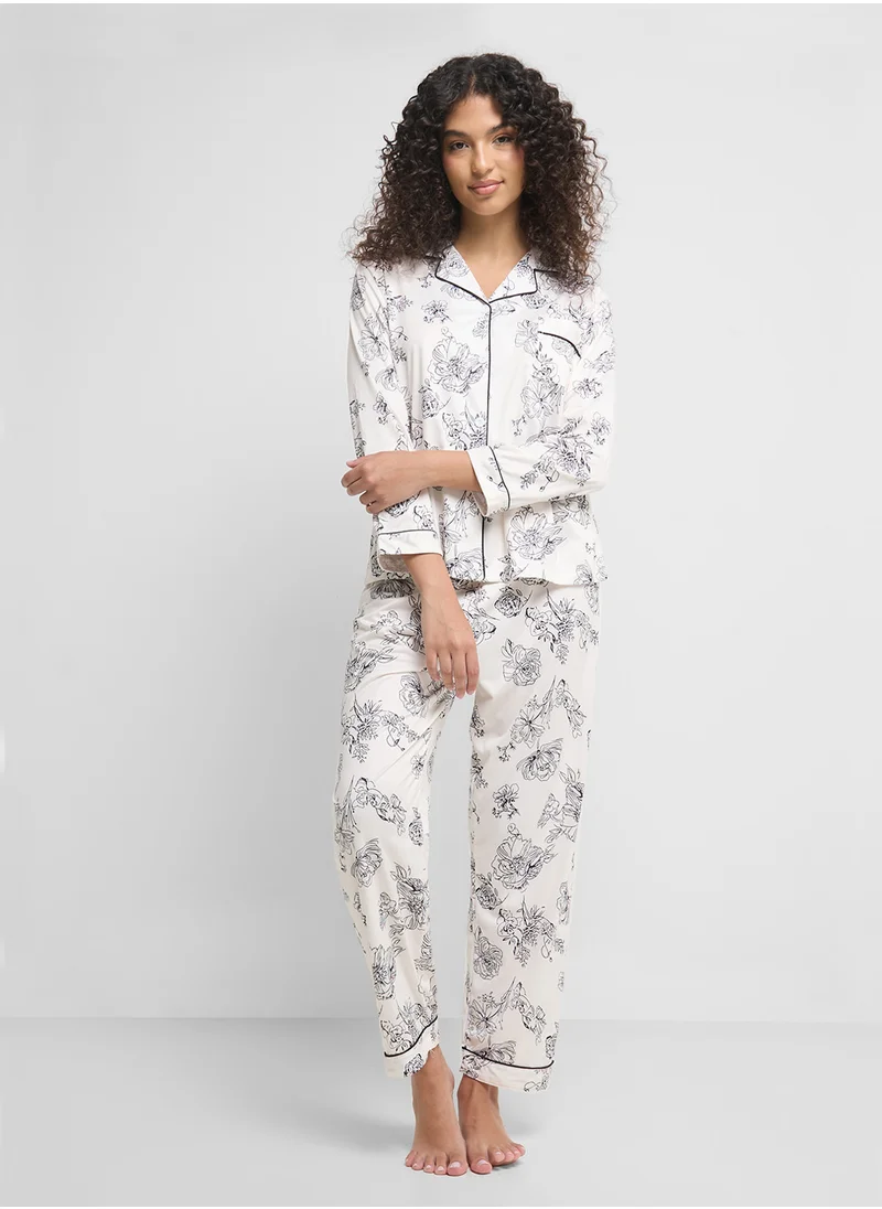 Ginger Floral Button Up Shirt & Pyjama Set