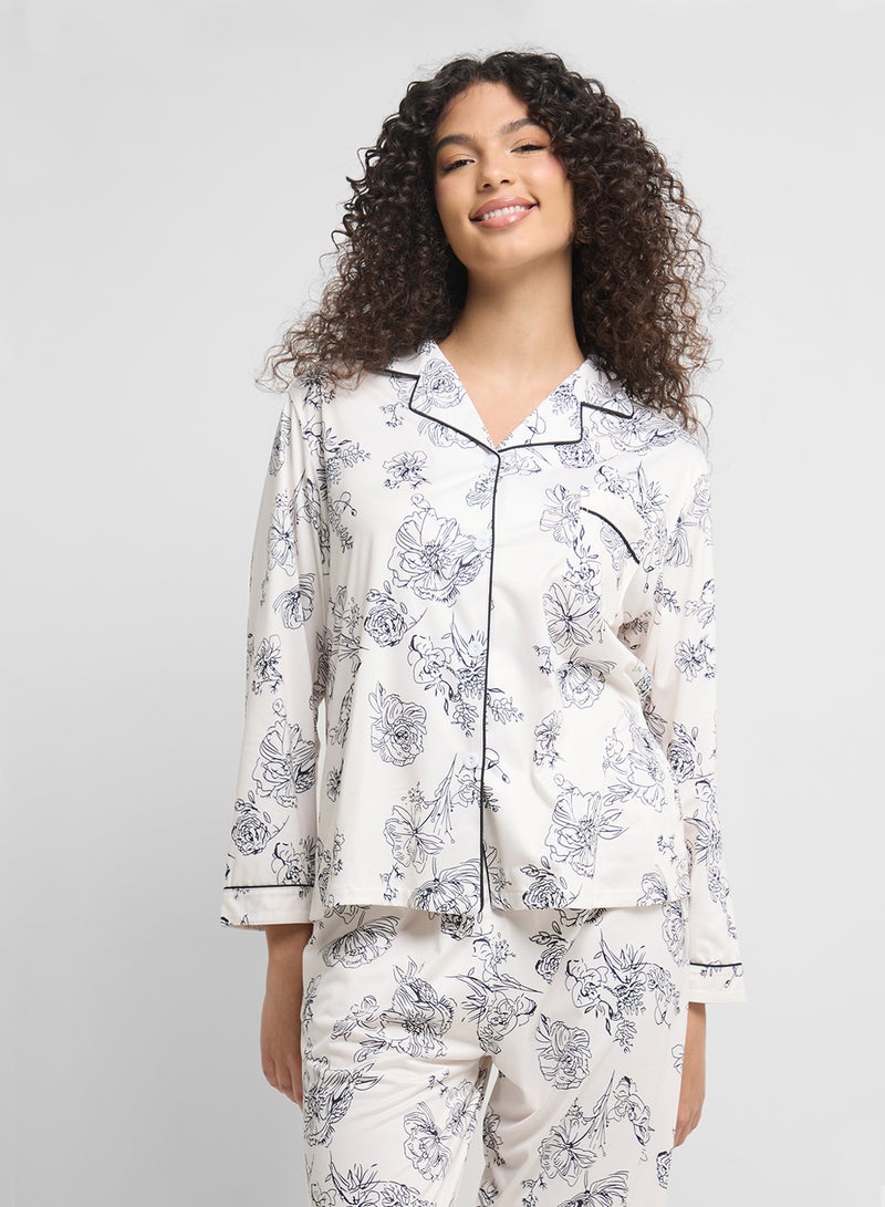 Ginger Floral Button Up Shirt & Pyjama Set  - Image 3