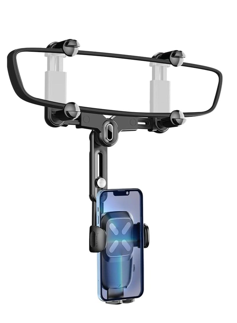 Excefore Rearview Mirror Phone Holder for Car, 360°Rotatable and Retractable Car Multifunctional Rear View Holder, Four Corners Fixed Anti-Shake Design, All Mobile Phones - Image 1