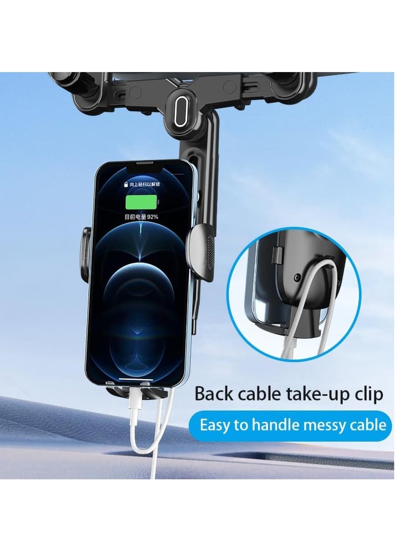 Excefore Rearview Mirror Phone Holder for Car, 360°Rotatable and Retractable Car Multifunctional Rear View Holder, Four Corners Fixed Anti-Shake Design, All Mobile Phones - Image 3