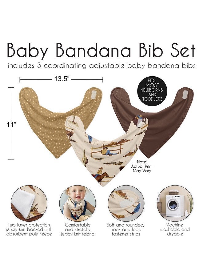 Sweet Jojo Designs Western Cowboy Boy Baby Bandana Bibs Newborn Infant Feeding Drool Red Blue Tan Chocolate Brown And White Wild West Southern Country Horse 3 Pack Set Of Absorbent Fabric Bibdanas  - Image 4