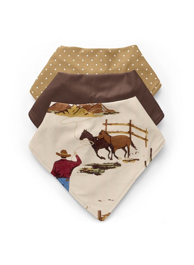 Sweet Jojo Designs Western Cowboy Boy Baby Bandana Bibs Newborn Infant Feeding Drool Red Blue Tan Chocolate Brown And White Wild West Southern Country Horse 3 Pack Set Of Absorbent Fabric Bibdanas  - Image 2