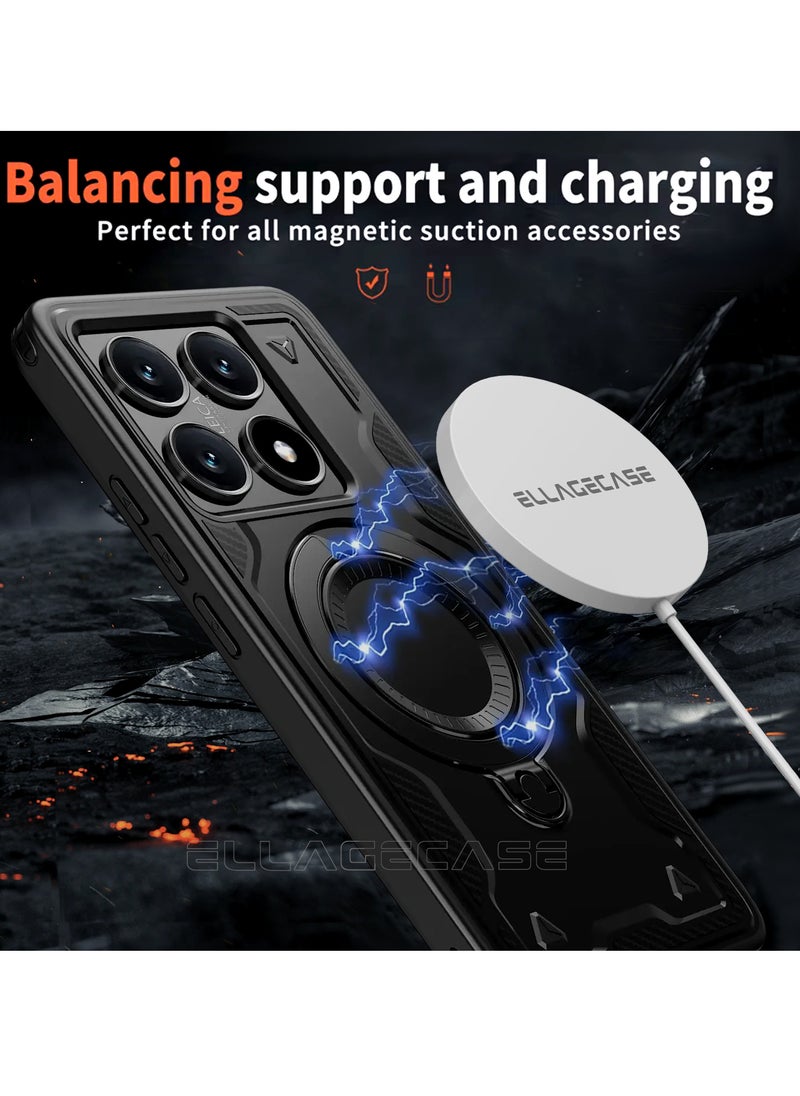 ELLAGECASE Protective Case with Ring for Xiaomi Redmi Note 14T Pro, Rugged Drop Protection, Horizontal and Vertical Stand Capability, Solid Camera Protection, Balanced Support, and Perfect Compatibility with Magnetic Accessories  - Image 2