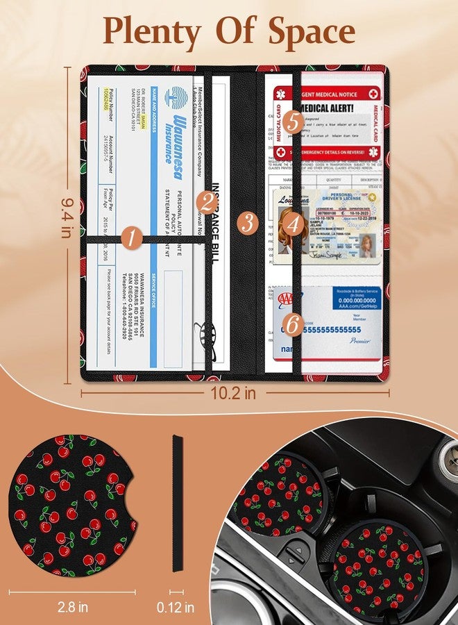 Slohif Car Registration and Insurance Card Holder with Magnetic Shut - Vehicle Glove Box Organizer Women Leather Automobile License Holders Coasters Auto Accessories Case for Document,Cherry - Image 2