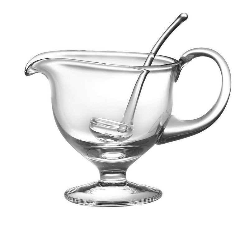 Barski Glass  Gravy Boat with Ladle  Gravy is 85 L  5H  Ladle is 55L  125 oz  Handmade Glass  Made in Europe