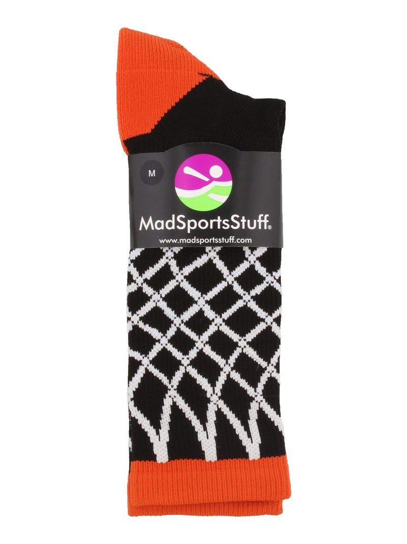 MadSportsStuff Crew Length Elite Basketball Socks with Net (Black/Orange, Medium) - Image 3