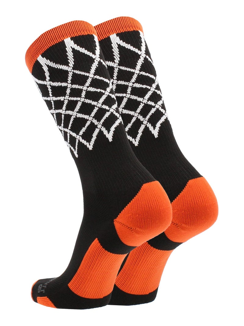 MadSportsStuff Crew Length Elite Basketball Socks with Net (Black/Orange, Medium) - Image 2