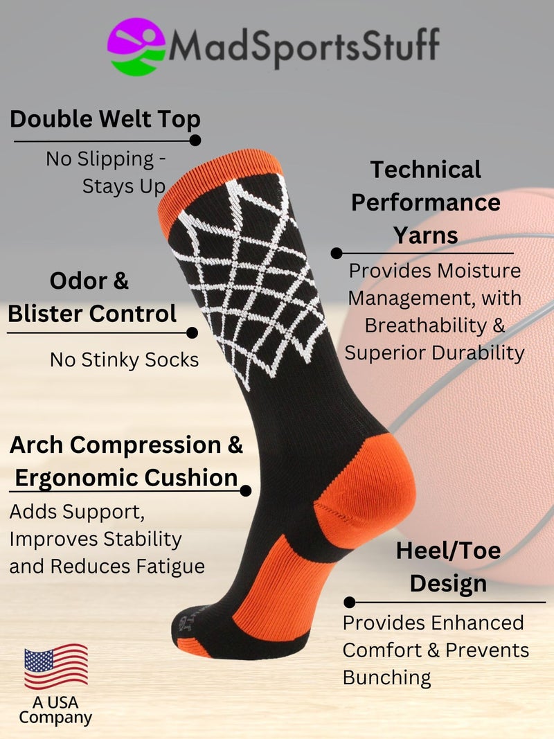 MadSportsStuff Crew Length Elite Basketball Socks with Net (Black/Orange, Medium) - Image 4