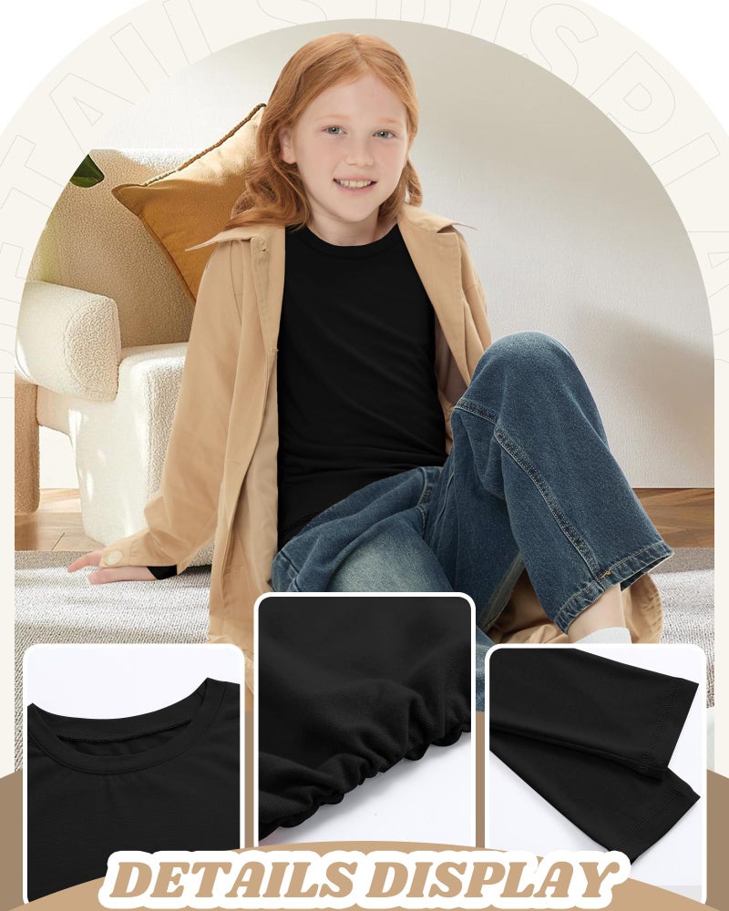LessonZoo 3 Pack Girls Long Sleeve Shirts Kids Slim Fit Crew Neck Tops Ruched Soft Basic Undershirts Layering Tees 5-14 Years(Black, Light Mixed Gray, White,11-12 Years) - Image 5