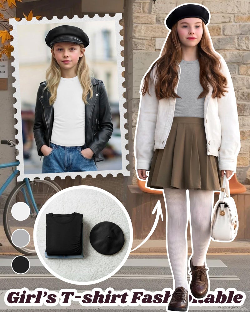 LessonZoo 3 Pack Girls Long Sleeve Shirts Kids Slim Fit Crew Neck Tops Ruched Soft Basic Undershirts Layering Tees 5-14 Years(Black, Light Mixed Gray, White,11-12 Years) - Image 4