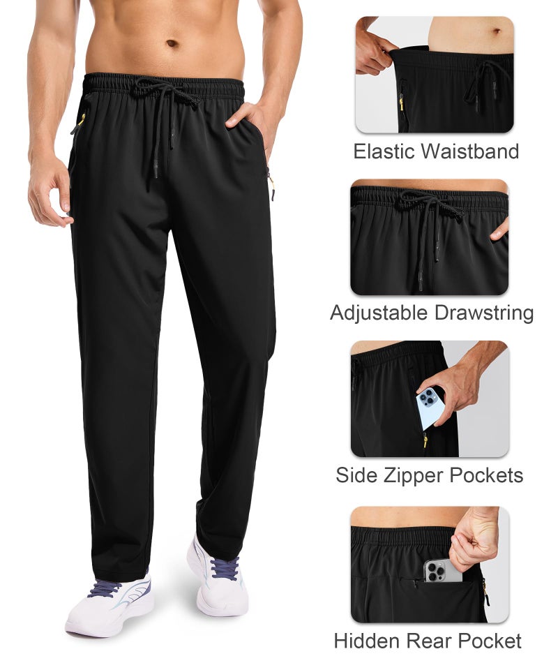 Zoofly Men Lightweight Sweatpants Jogger Pants Quick Dry Golf Workout Pants with Water Resistant Athletic Track Running Casual Hiking Black XL - Image 5