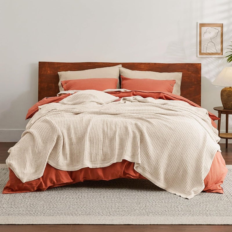 Bedsure 100% Cotton Blanket King Size for Bed - Cooling Breathable and Soft for Summer, Thick Cozy Waffle Weave Blanket Gifts for Women, Yellowish Cream, 104x90 inches - Image 3