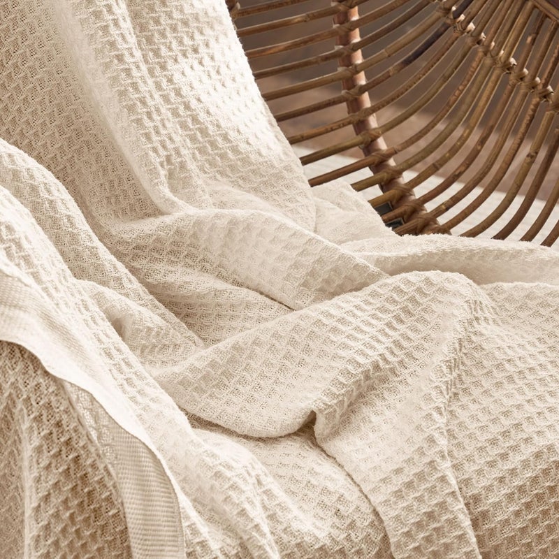 Bedsure 100% Cotton Blanket King Size for Bed - Cooling Breathable and Soft for Summer, Thick Cozy Waffle Weave Blanket Gifts for Women, Yellowish Cream, 104x90 inches - Image 4