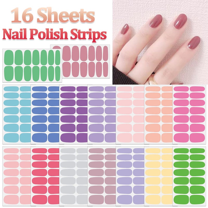 SILPECWEE 16 Sheets Youthful Solid Color Nail Wraps for Women Nail Polish Strips Gel Nail Strips Self Adhesive Nail Polish Stickers Fingernail Manicure Sticker Nail Art with 1pc Nail File - Image 2