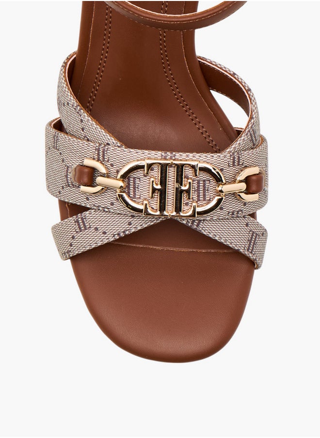 ELLE Women's Monogram Print Strap Sandals with Buckle Closure  - Image 5