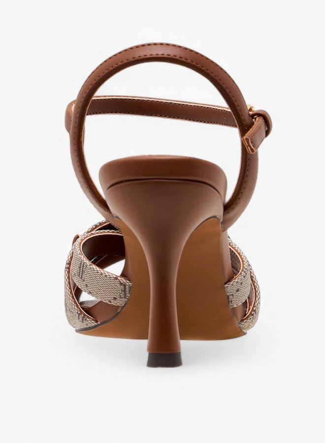 ELLE Women's Monogram Print Strap Sandals with Buckle Closure - Image 4