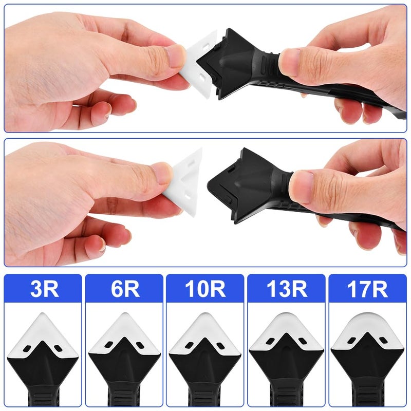 Ranjaner 3 in 1 Silicone Caulking Tools Stainless Steelhead, 11Pcs Caulking Finishing Tool Kit, Caulk Remover Sealant Finishing Tool and 5 Replacement Silicone Scraper Pads - Image 3