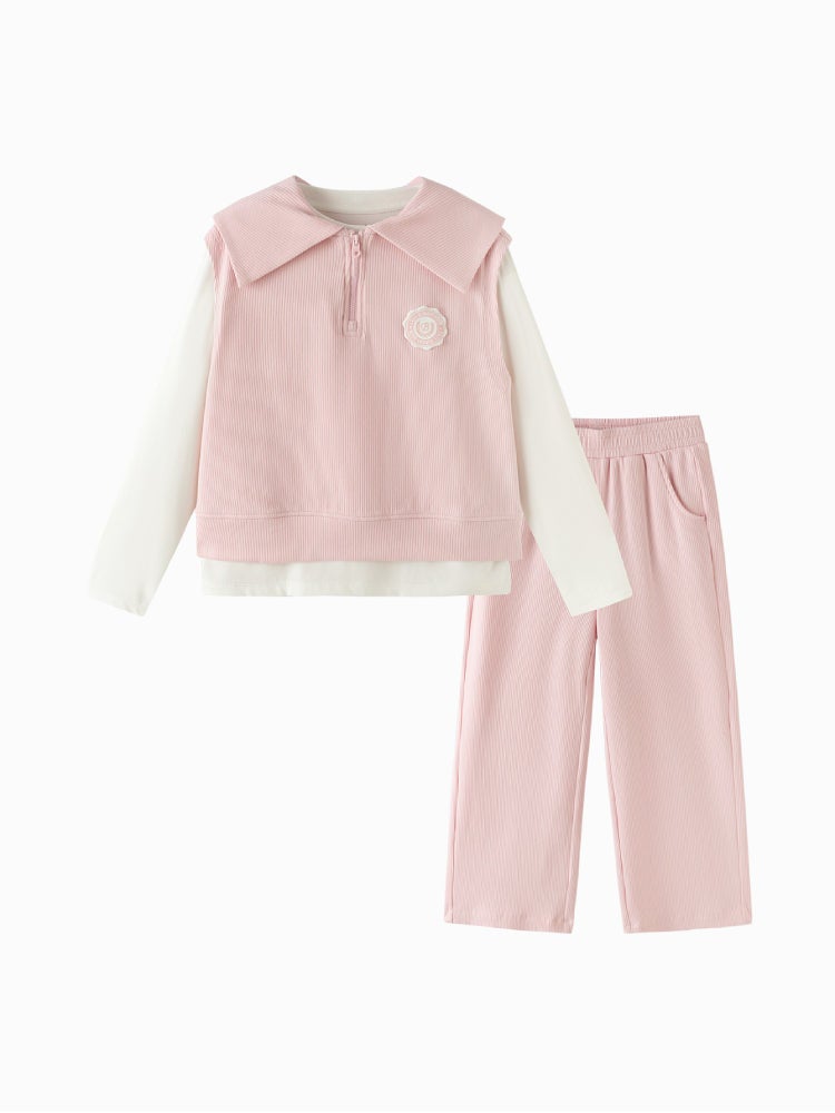 بالابالا طقم بطبقات مع توب طويل وبنطلون واسع للبنات - Image 4