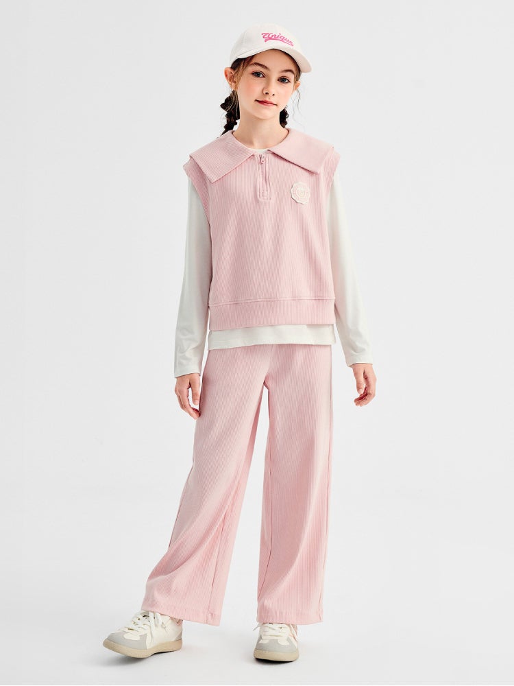 بالابالا طقم بطبقات مع توب طويل وبنطلون واسع للبنات - Image 1